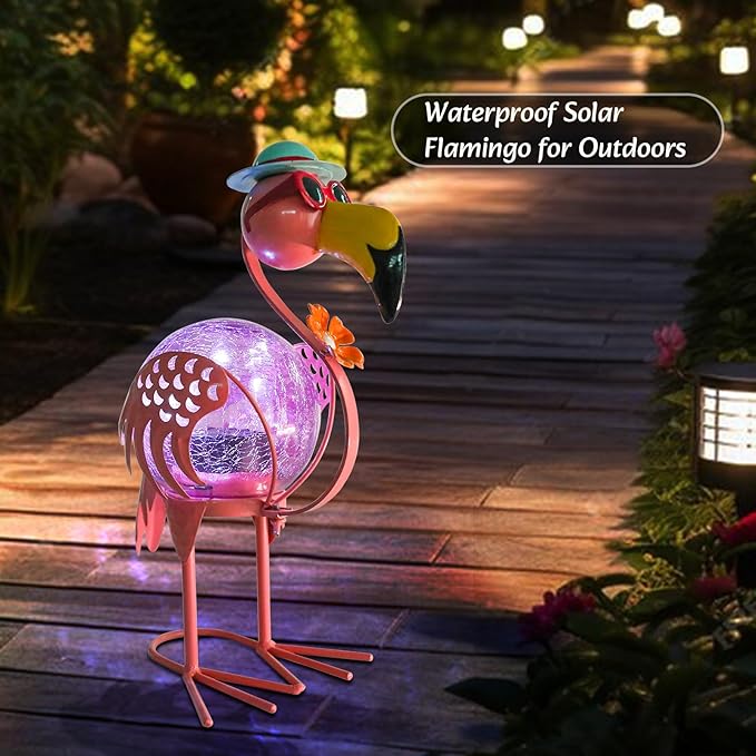 MUMTOP Flamingo Solar Lights Outdoor, Decorative Waterproof LED Solar Lanterns for Patio Garden Yard, Pink Flamingo Tabletop Decorations