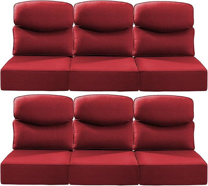 Luxury 22x24/22x25 6-Inch Smile Patio Cushions for Outdoor Furniture Set of 6 - Thick Back & Deep Seat Outside Chair Cushions for Rattan Metal Glider Loveseat Sectional Sofa - Red