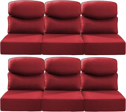 Luxury 22x24/22x25 6-Inch Smile Patio Cushions for Outdoor Furniture Set of 6 - Thick Back & Deep Seat Outside Chair Cushions for Rattan Metal Glider Loveseat Sectional Sofa - Red