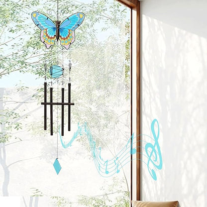 MUMTOP Butterfly Wind Chimes for Outside, Stained Glass Wind Chime Windchimes for Patio, Outdoor,Garden,Yard,Coastal,Window,Home Decor or Gifts for Women(Colorful)
