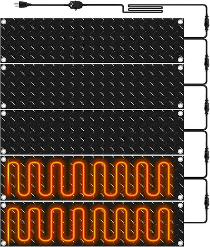 Riakrum 5 Pcs Heated Snow Melting Mats Outdoor, 10 x 30 in Winter Anti-Slip Heated Rubber Mat for Walkways Decks and Sidewalks, Snow and Ice Melting Pads Connection with 9.84 ft Power Cord