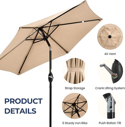 SUNVIVI OUTDOOR Outdoor Patio Umbrella, Patio Umbrella, Market Umbrella, Large Outdoor Umbrella, Metal Pole Umbrella with Push Button Tilt and Crank, Polyester Canopy