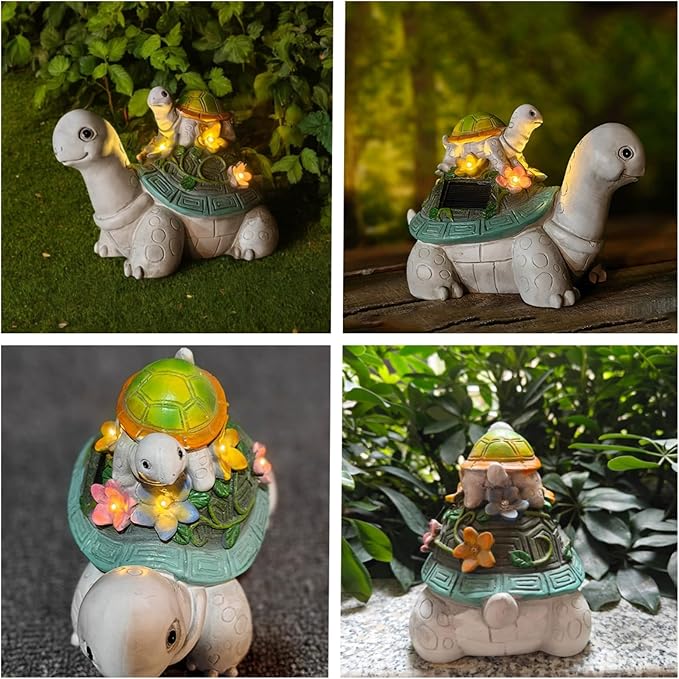 Solar Garden Outdoor Statues Turtle with Succulent and 7 LED Lights, Cute Outdoor Turtle Decor for Patio, Balcony, Yard Ornament, Funny Tortoise Figurine Lights Lawn Art, Present for Grandma, Mum