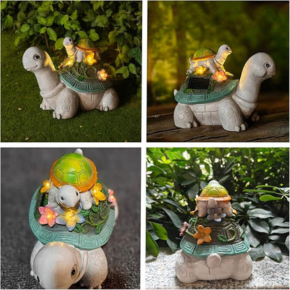 Solar Garden Outdoor Statues Turtle with Succulent and 7 LED Lights, Cute Outdoor Turtle Decor for Patio, Balcony, Yard Ornament, Funny Tortoise Figurine Lights Lawn Art, Present for Grandma, Mum