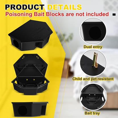 Qualirey 3 Pcs Rat Bait Station with Keys 13.58 x 8.98 x 3.35 Inch Rodent Station Rat Traps, Keeps Children and Pets Safe Indoor and Outdoor, Bait Not Included (Black)