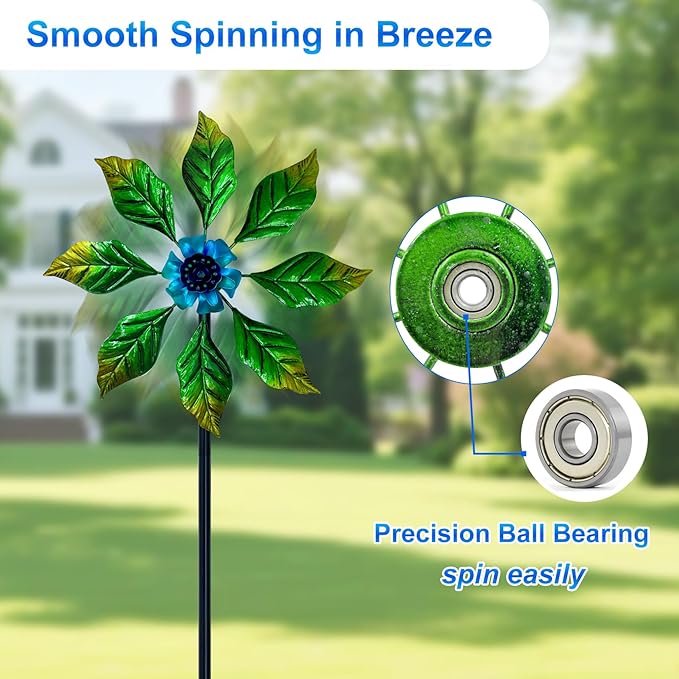 Glow-in-Dark Metal Wind Spinner for Yard and Garden, Outdoor Luminous Wind Spinners Yard Art Garden Decor (13.4" W x 47" H) Blue