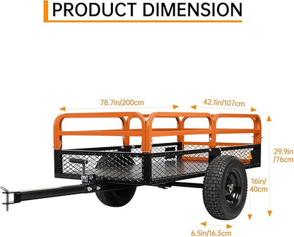 Heavy Duty Steel Dump Cart, 1500 Lbs Utility Garden Trailer, ATV Dump Trailer with Removable Sides, 15 Cubic Feet HD Agricultural Trailers for Tractor Lawn Mower Garden