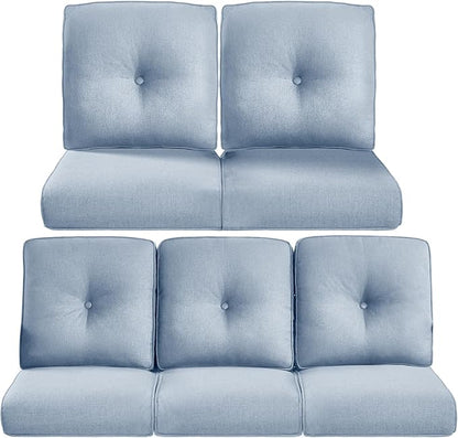 Pop 22x25/22x24 Outdoor Cushions for Patio 5 Piece Set - Set of 5 Water-Resistant Replacement Cushion for Wicker Rocking Swivel Chairs Loveseat Couch Sectional Sofa - Baby Blue/Button