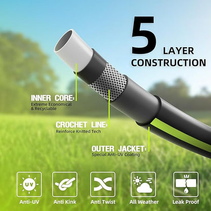 Worth Lead-in Garden Hose 5/8 in. x 25 ft. -No Kink, Flexible, Leakproof, Male to Female Fittings -Heavy Duty Durable PVC Lightweight Water Pipe with Brass Aluminum Ends for Household & Yard Use