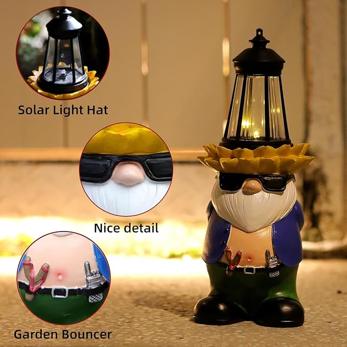 Garden Gnome Statue with Solar Lantern Lights Guardian Sculptures Outdoor Decorations Patio Lawn Yard Garden Decor Large Figurine Gifts for Women Mom