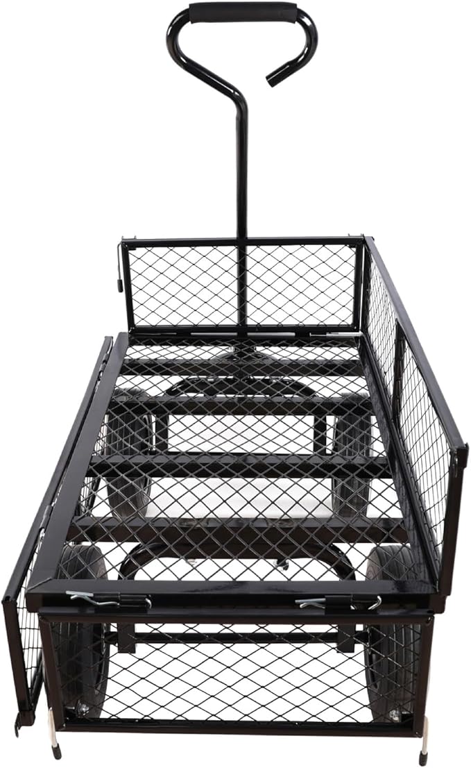 Heavy-Duty Solid Tire Garden Dump Cart - 4.86 cu. ft. Yard Wagon Cart with 600 LBS Capacity & Spacious Mesh Bed (37" x 19.5") - No-Flat Tires, Utility Wagon