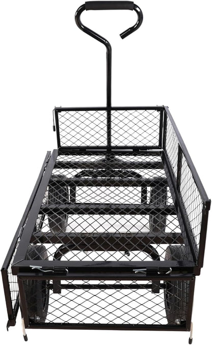 Heavy-Duty Solid Tire Garden Dump Cart - 4.86 cu. ft. Yard Wagon Cart with 600 LBS Capacity & Spacious Mesh Bed (37" x 19.5") - No-Flat Tires, Utility Wagon