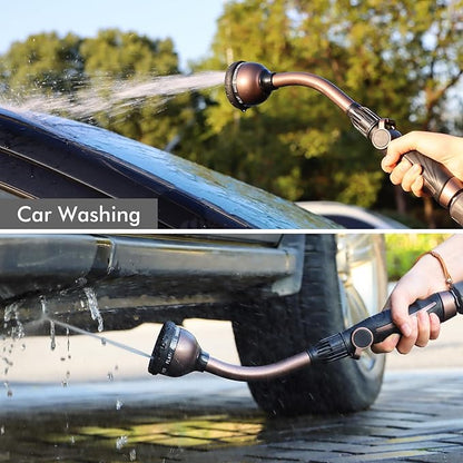 RESTMO Watering Wand, Heavy Duty Metal Garden Hose Wand with Thumb Flow Control, 15-Inch Long Hose Nozzle Sprayer with 10 Spray Patterns, Ideal to Water Hanging Baskets and Shrubs, Oil Rubbed Bronze
