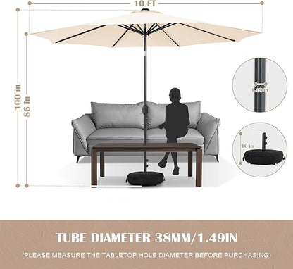 Sundale Outdoor 10 ft Patio Umbrella with Sand Bag Umbrella Base Included, Outdoor Umbrella with Tilt and Crank, Beige