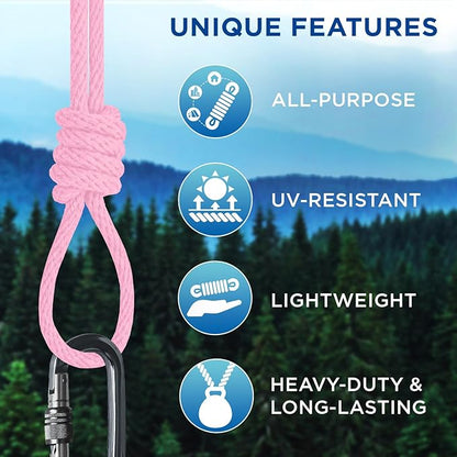 TECEUM Cotton Rope 3/16” (5 mm) – 100 FT – Strong All-Purpose Braided Rope – Natural Cotton – for Crafting, Сamping, Clothes Line, DIY, Indoor & Outdoor Use – Pink