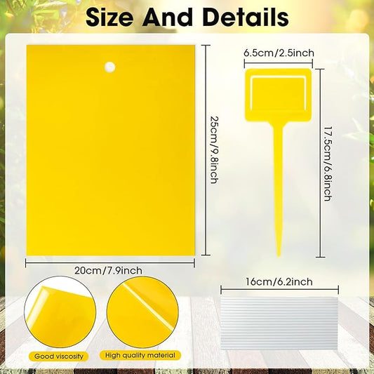 Qualirey 200 Pcs 7.87 x 9.84 Inches Yellow Sticky Traps for Plant Gnats Dual Sided Fruit Fly Sticky Traps for Indoors and Outdoors with Twist Ties and Plastic Holders for Plant Insect, Fungus Gnats