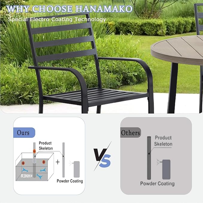 Outdoor Dining Chairs Set of 6, Aluminum Frame Stackable Patio Dining Chairs with Armrest, Wrought Iron Patio Bistro Chairs for Lawn, Backyard, Garden, Porch