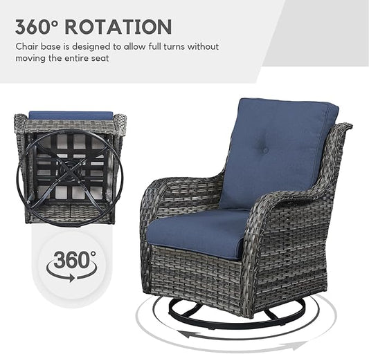 Patio Furniture 4 Piece, All-Weather PE Wicker Outdoor Furniture Set with Coffee Table,Outdoor Patio Furniture with Swivel Rocker Chairs and Outdoor Sofa