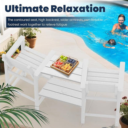 Tall Adirondack Chairs Set of 2, All Weather HDPE Poly Bar Height Balcony Adirondack Chair with Removable Double Connecting Trays, Outdoor Adirondack Barstools for Deck, Patio, Yard, Pool, Lawn