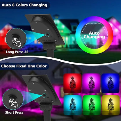 RGB Solar Spot Lights Outdoor,2 Pack Color Changing Solar Landscape Spotlights IP65 Waterproof 9.8ft Cable, Auto On/Off Outdoor Wall Lights for Garden Yard Driveway Porch Walkway Pool (1-in-1)