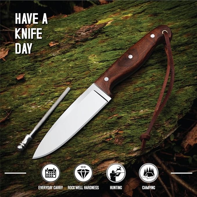 H & H BLADES Handmade D2 Steel Skinning Knife With Leather Sheath-10 Fixed Blade Hunting Knife Best For Bushcraft, Survival,Camping,Fishing and Outdoor Activities-Collector Hunter Men Gifts