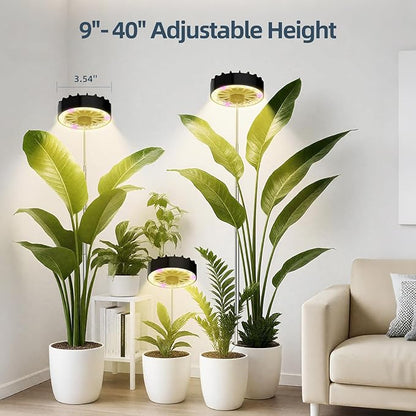 Halo Grow Lights for Indoor Plant, 40'' Height Adjustable Plant Grow Lights with Fan, Full Spectrum Led Plant Lights for Indoor Growing with Timer and 3 Levels Dimmable for Small/Medium Plants,3 Packs