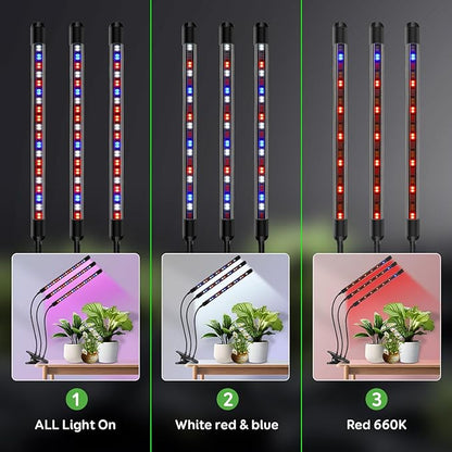 Tri-Heads Grow Lights for Indoor Plants, Full Spectrum with Adjustable 360 Gooseneck, 6/12/18H Timer & Dimming