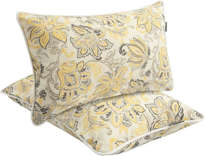 Outdoor Lumbar Pillows Water Resistant 12x20 inch,Decorative Throw Pillow Set of 2 with Insert,Hidden Zipper Headrests for Patio Furniture Sofa Couch Chair(Yellow Flower)