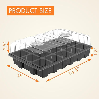 Gardzen 10-Pack Seed Starter Kits, Reusable Plant Germination Trays with Total 150-Cell, Seed Starter Tray with Humidity Vented Domes and Bases for Starting Vegetable Flower Herb Seeds 15" x 9"
