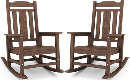 SERWALL Oversized Rocking Chair Set of 2 Outdoor, HDPE Outdoor Rocking Chair Set of 2, Coffee