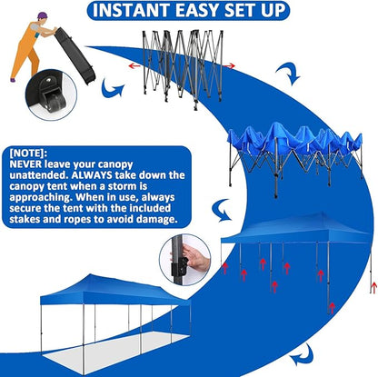 COBIZI 10x30 Pop Up Canopy Without Sidewall,Heavy Duty Canopy UPF 50+ All Season Wind Waterproof Commercial Outdoor Wedding Party Tents for Parties Gazebo with Roller Bag(10 x 30 ft Blue)