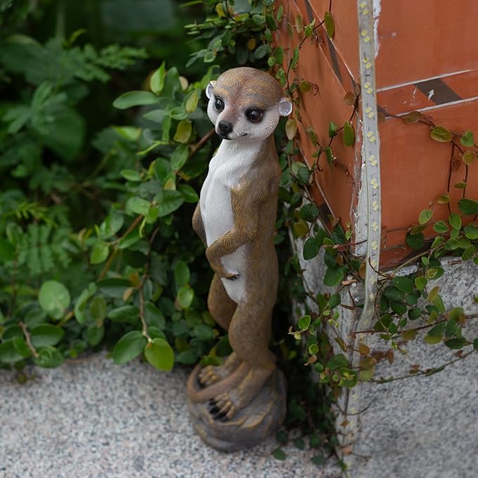 19.2 Inch Height,Outdoor Meerkat Sculpture Garden Decoration Standing Outdoor Sculpture, Weather-Resistant Resin, Brown