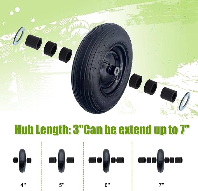 2-Pack 14.5-Inch Wheelbarrow Tire.3.50-8" Pneumatic Tires and wheels with 3"- 6" Center Hub and 3/4" Bushings for Wheelbarrow Lawn Mover Replacement.