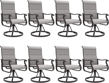 Amopatio Padded Patio Swivel Chairs Set of 8, Outdoor Dining Chairs with Ultra Soft Textilene High Back Seat & Metal Rocker Frame, for Backyard Deck Lawn Garden, Light Gray