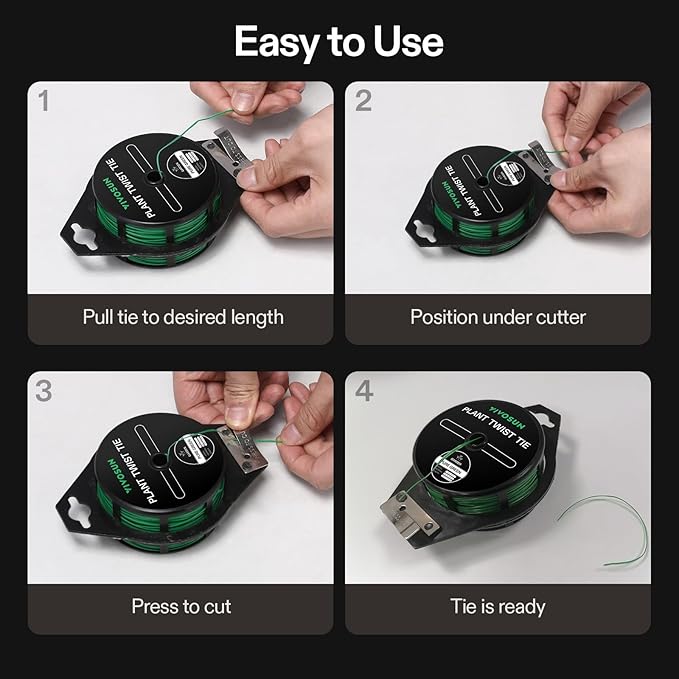VIVOSUN Twist Ties, 328 ft (100m) PE-Coated Green Plant Ties with Cutter, Reusable & Flexible Tomate Ties for Plant Support, Indoor Outdoor Gardening, Cable Management, Home Office Organization