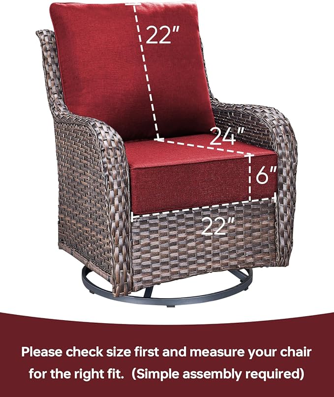 Luxury 22x24/22x25 6-Inch Outdoor Cushions - Water Resistant 1 Set Zippered Patio Chair Back&Seat Cushion for Wicker Dining Rocking Swivel Chairs Loveseat Couch Sectional Sofa - Red