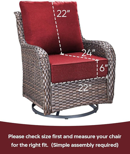 Luxury 22x24/22x25 6-Inch Outdoor Cushions for 5 Peice Patio Furniture Set - Set of 5 Water-Resistant Pillow for Dining Rocking Swivel Chairs Loveseat Couch Sectional Sofa - Red