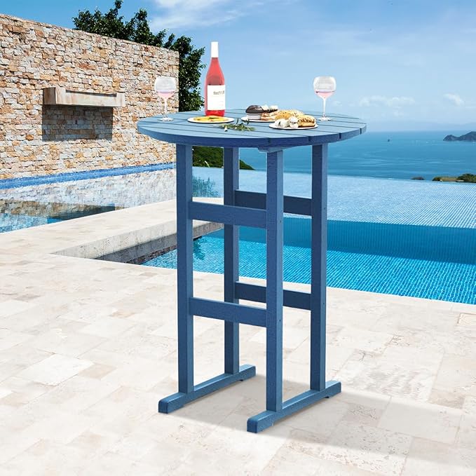 Sundale Outdoor Adirondack Round Bar Table, 39 Inch Height Patio Large Pub Table for 4, All Weather HDPE High Top Bistro Counter Table for Outside Deck Porch Balcony Poolside, Navy Blue
