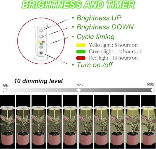 yadoker 144 LEDs Plant Grow Light for Indoor Plant,Aluminum Walnut Wood Grain Desk LED Grow Light, Height Adjustable,6.3" Aluminum Housing,Automatic Timer with 8/12/16 Hours,10-Level Brightnes