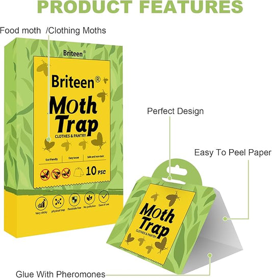 Pantry Moth Traps 10-Pack Safe and Effective for Food and Clothing- Glue Traps with Pheromones for Wool Closet Carpet Food and Cupboard K02