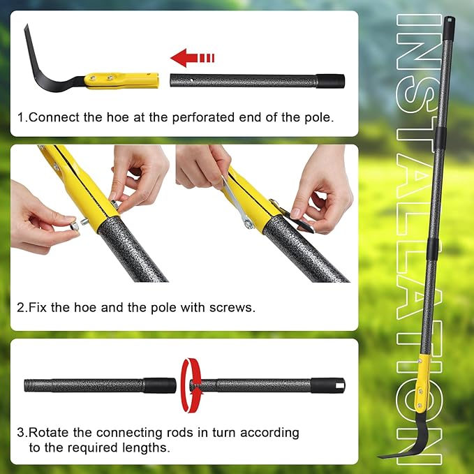 Garden Hoe Tool, 53" Crevice Weeding Tool - L Shape Sickle Garden Tool with Double-Edged Blade and Adjustable Long Handle for Weeding, Loosening Soil, Trenching, Heavy Duty Hoe Garden Tool