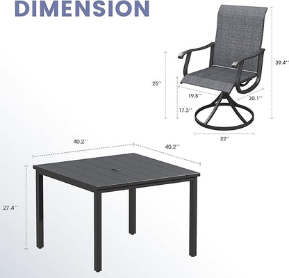 VICLLAX 5 Pieces Outdoor Dining Set, Patio Furniture Set of 4 Patio Swivel Dining Chairs and Square Patio Table, Dark Charcoal Chairs & Black Tabletop