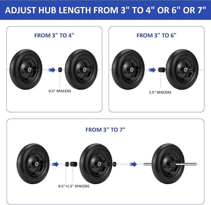 4.80/4.00-8" Flat Free Wheelbarrow Tire, 14.5" Wheel Size, 5/8" Axle Bore, 3" Center Hub, 3/4" Bearings, Universal Replacement Solid Tire for Hand Truck/Cart (Black)