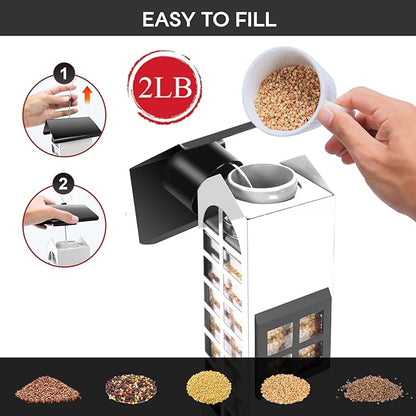 Squirrel Proof Bird Feeder, Metal Bird Feeders for Outdoors Hanging,2LB Large Capacity Gravity Protection Squirrel-Proof Mesh Wild Bird Feeders with Finch Cardinal Chickadee-White