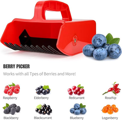 Domiella Blueberry Picker with Metallic Comb and Handle, Easier Berry Picking Harvest Tool,Berry Picker Rake Scoop for Blueberries Lingonberries Huckleberries, Red Handle