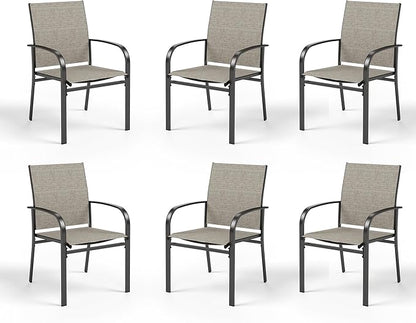HERA'S HOUSE Patio Dining Chairs Set of 6, 36" Textilene Fabric Outdoor Chair with Wrought Iron Metal Frame Support 350lbs for Lawn Garden Backyard, Brown