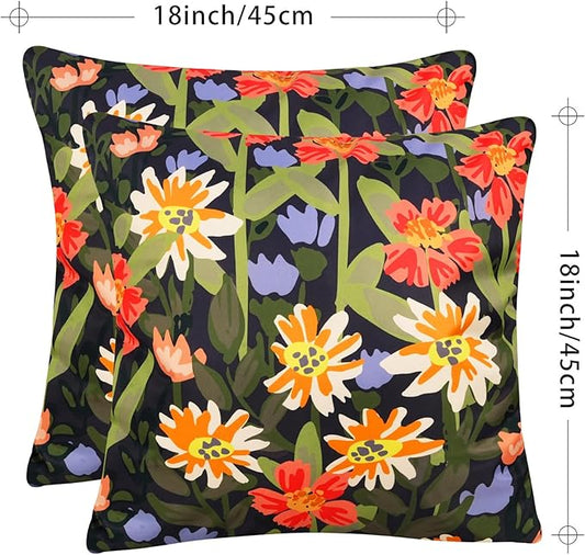 Pyonic Outdoor Pillows Waterproof Cover Pack of 2 Floral Waterproof Throw Pillows 18x18 inch for Patio Furniture Garden Furniture