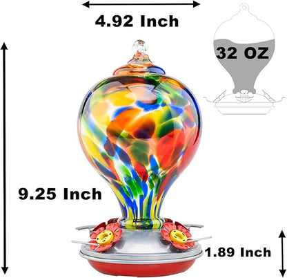 Muse Garden Hummingbird Feeders for Outdoors Hanging, Blown Glass Hummingbird Feeder Gifts for Mom, Garden Backyard Decor for Outside, Unique Gifts Idea for Women, 32OZ, Rhapsody