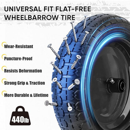 TICONN 4.80/4.00-8 Tire, 16" Flat Free Wheelbarrow Tire and Wheel, Solid Replacement Tires, 5/8" 3/4" Bearings, Universal Fit 4.80/4.00-8, 3.50/3.00-8, 4.00-6 (16" Black, 4PK)