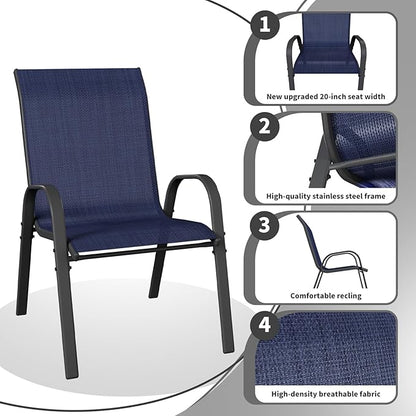 Patio Dining Chairs Set of 2, Stackable Dining Chairs High Back, Breathable Seat Fabric and Alloy Steel Frame Fit Backyard, Porch, Lawn，Poolside (Blue)
